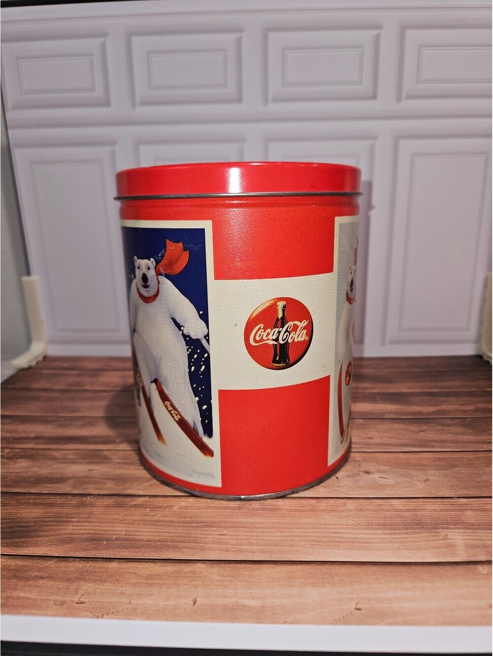 Vintage Coca-Cola Polar Bear Skiing Tin Canister